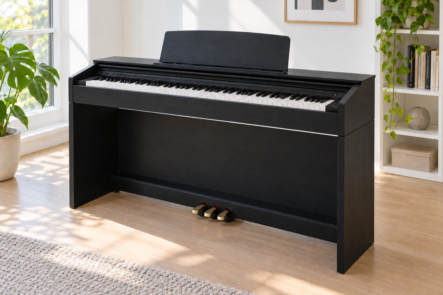 KI-Illustration eines schwarzen Digitalpianos